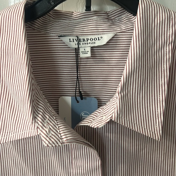 NWT Liverpool Women’s Red and White Striped Oversized Shirt SZ L - Picture 2 of 7